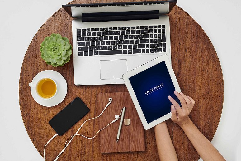 Woman using online service